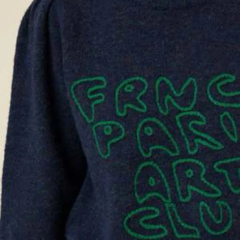FRNCH Navy and Green Art Club Sweater - Picture 3 of 10